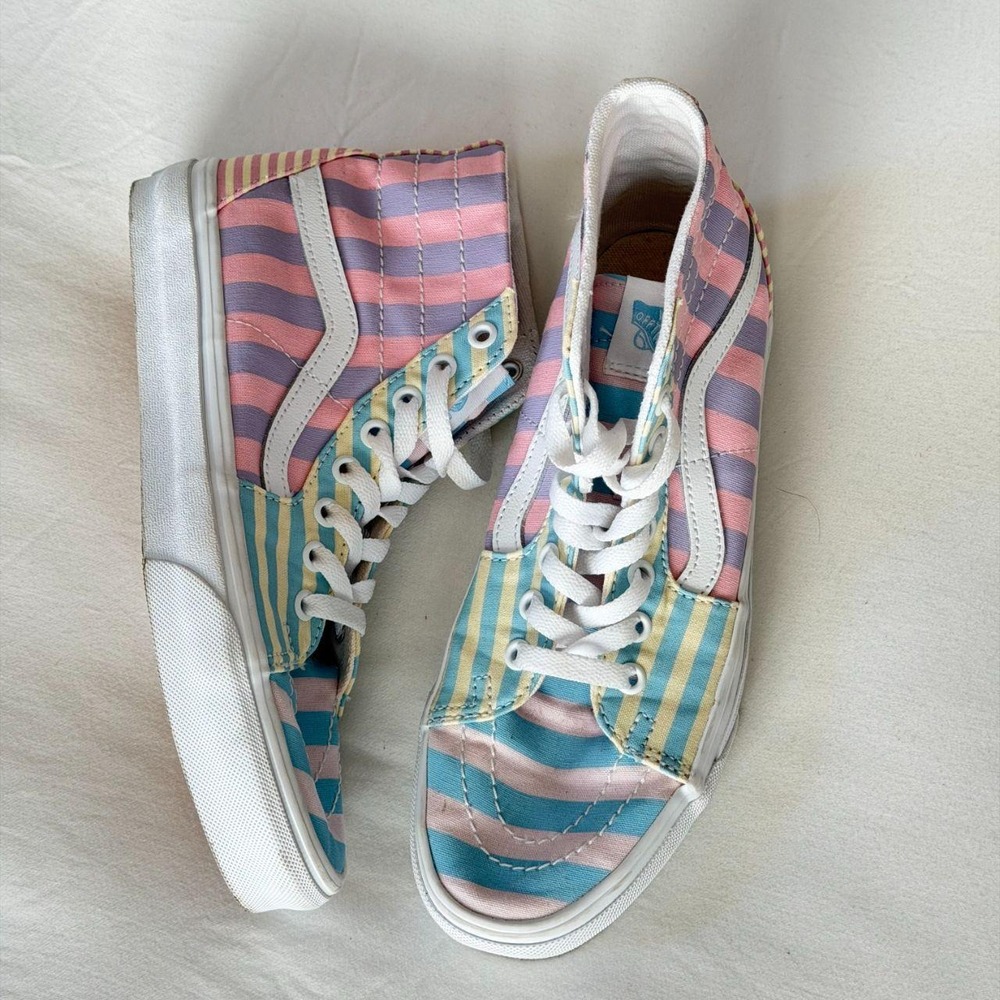 Vans Sk8-Hi Pastel Multicolor Stripe High Top Sneakers Womens 8.5 Mens 7